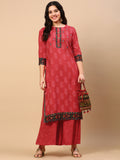 Women's Paisley Red Straight Kurta Set