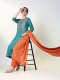 Women's Paisley Green Straight Kurta Set with Dupatta
