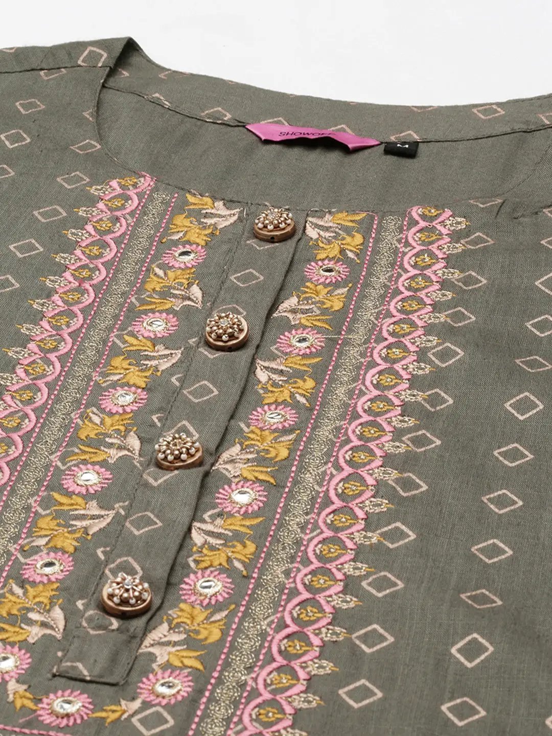 Women's Olive Printed Kurta Set with Palazzos & Dupatta