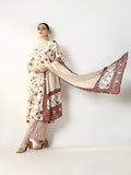 Women's Printed Floral Cream Straight Kurta Set with Dupatta