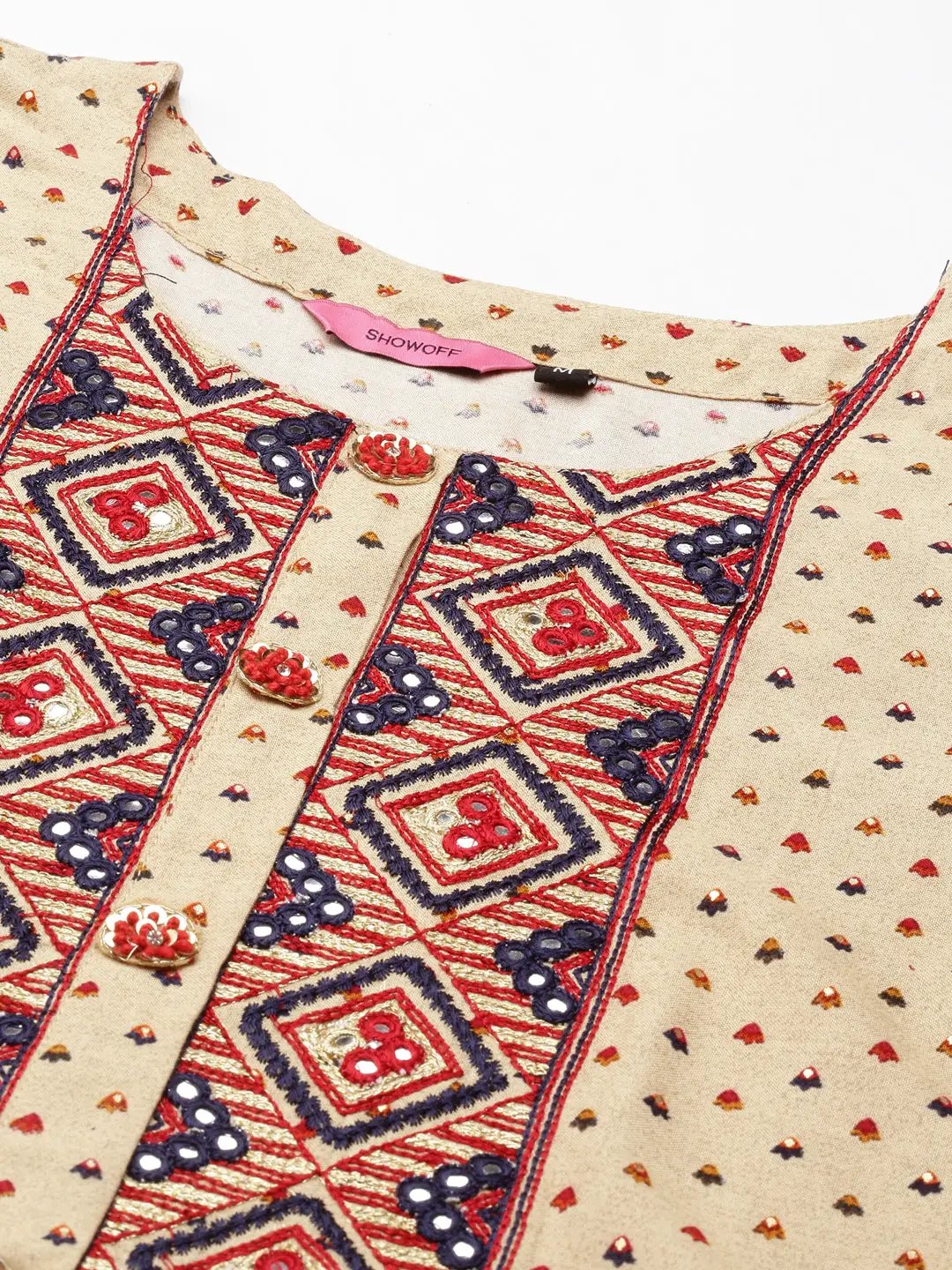 Women's Beige Embellished Anarkali Kurta