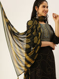Women's Black Paisley Embroidered Regular Thread Work Kurta Sets with Dupatta