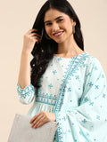 Women's Blue Mirror Work Kurta Set with Dupatta