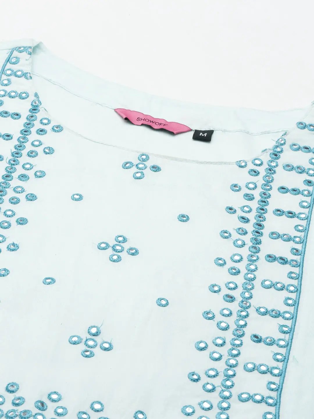Women's Blue Mirror Work Kurta Set with Dupatta