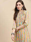 Women's Abstract Yellow Straight Kurta Set