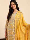 Women's Yellow Ethnic Motifs Embroidered Kurta Set with Dupatta