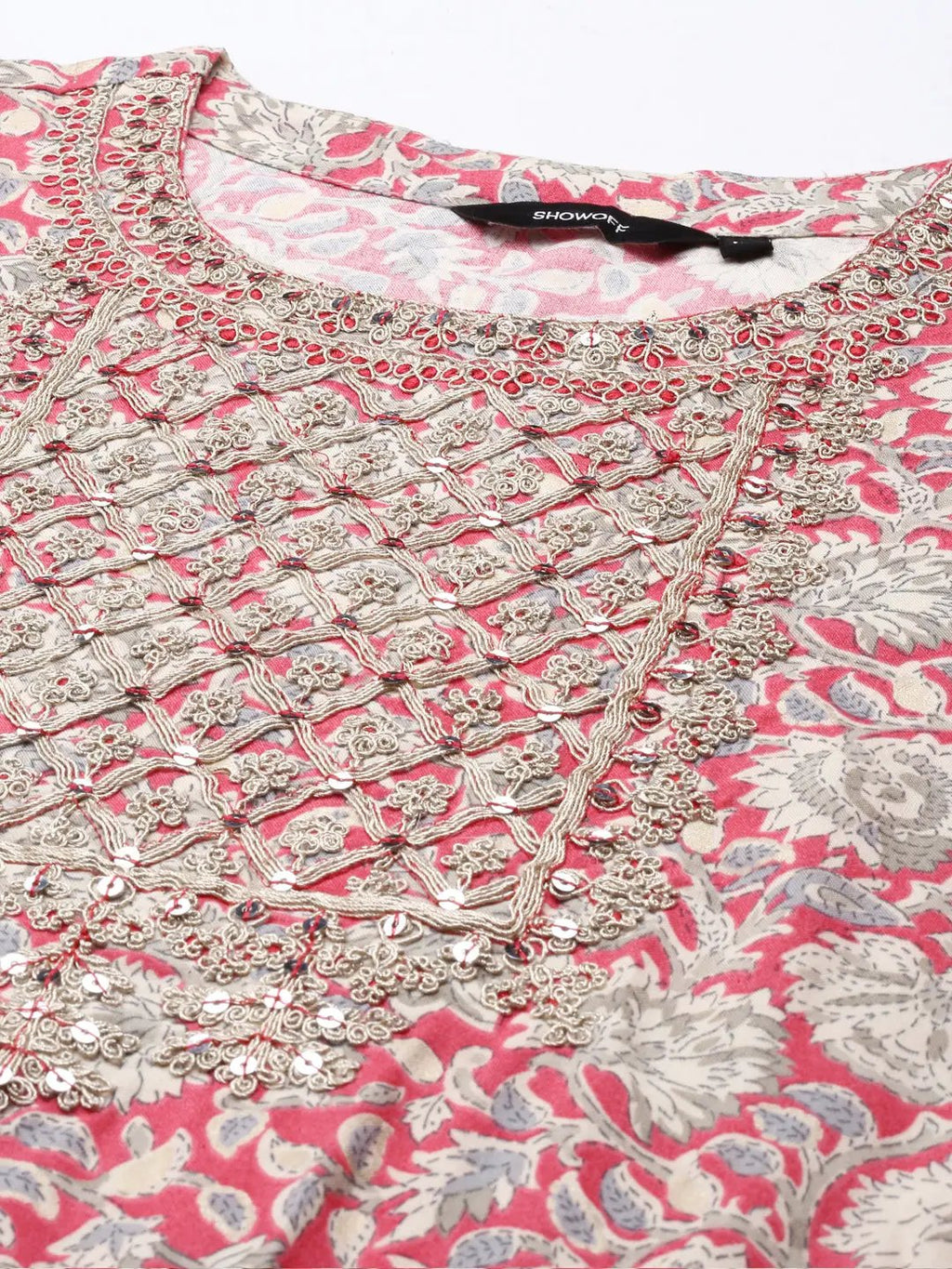 Women's Pink Floral Printed Chanderi Cotton Kurta Set with Dupatta