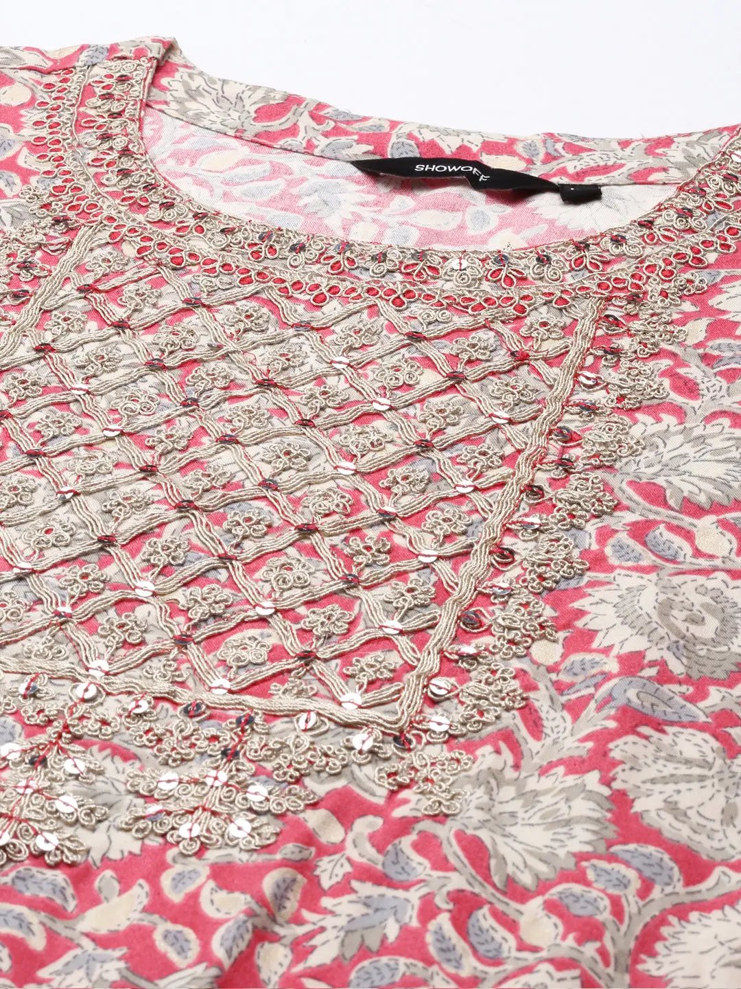 Women's Pink Floral Printed Chanderi Cotton Kurta Set with Dupatta