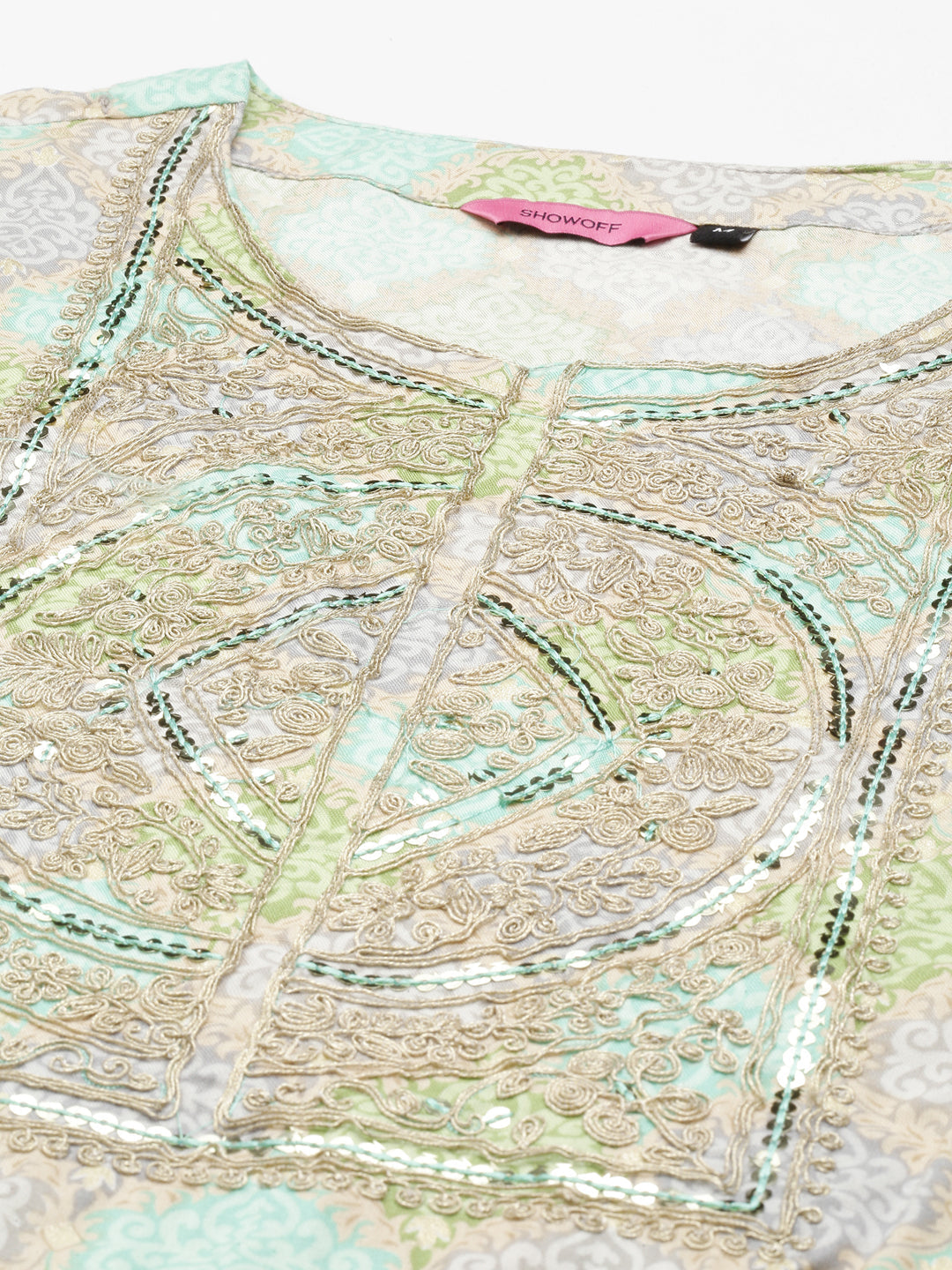 Women's Green Colour blocked Empire Chanderi Cotton Kurta Set with Dupatta
