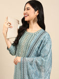 Women's Teal Paisley Embroidered Chanderi Silk Kurta Set with Dupatta