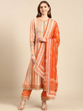 Women's Orange Printed Sequinned Anarkali Kurta Set with Dupatta