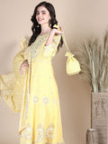 Women's Ethnic Motifs Yellow Anarkali Kurta Set with Dupatta & Potli Bag