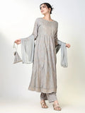 Women's Floral Grey Printed Anarkali Kurta Set with Dupatta
