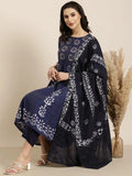 Women's Anarkali Navy Blue Ethnic Motifs Kurta Sets with Trousers & Dupatta