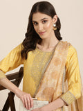Women's Yellow Geometric Printed Regular Kurta Set With Dupatta