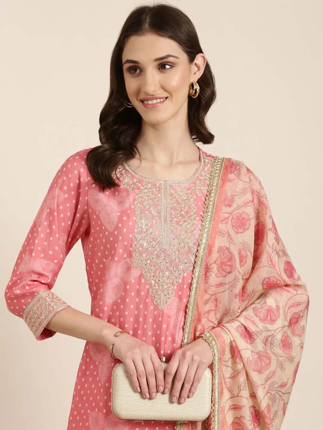 Women's Coral Floral Printed Kurta Set With Dupatta
