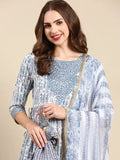 Women's White Floral Printed Pure Cotton Kurta Set with Dupatta