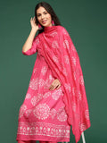 Women's Graphic Pink A-Line Kurta Set with Dupatta
