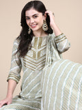 Women's Green Leheriya Straight Kurta Set with Dupatta
