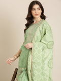 Women's Green Floral Printed Regular Thread Work Kurta Set With Dupatta