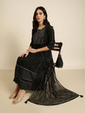 Women's A-Line Black Printed Kurta Sets with Trousers & Dupatta