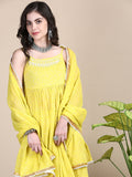 Women's Yellow Floral Kurta Set with Dupatta & Potli Bag