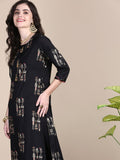 Women's Tribal Black Straight Kurta Set