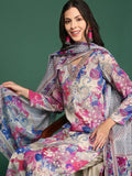 Women's Floral Blue Straight Kurta Set with Dupatta