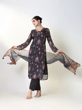 Women's Ethnic Graphic Printed Grey Straight Kurta Set with Dupatta