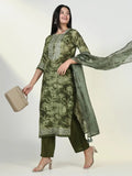 Women's Floral Prints Green Kurta Set with Dupatta