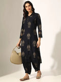 Women's Printed Navy Blue Kurta Set with Dhoti Pants