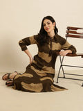 Women's Straight Olive Animal Kurta Sets With Patiala