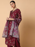 Women's Floral Burgundy Kurta Set with Dupatta