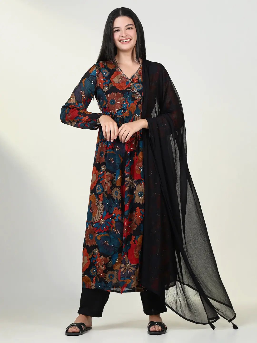 Women's Floral Multi Anarkali Kurta Set with Dupatta