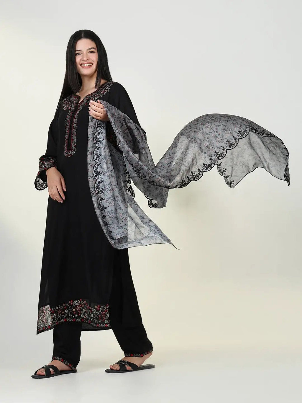Women's Solid Black Kurta Set with Dupatta