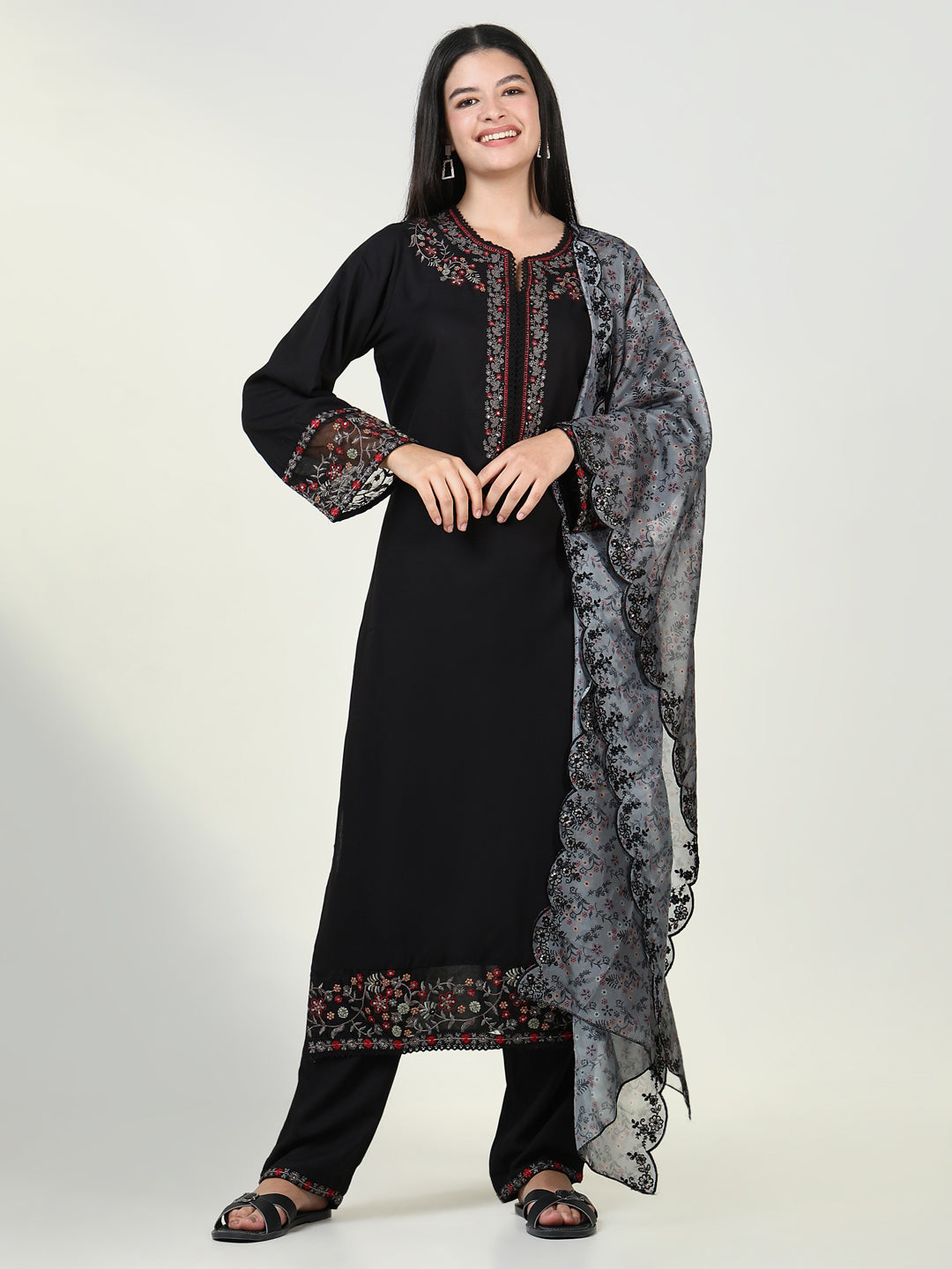 Women's Solid Black Kurta Set with Dupatta
