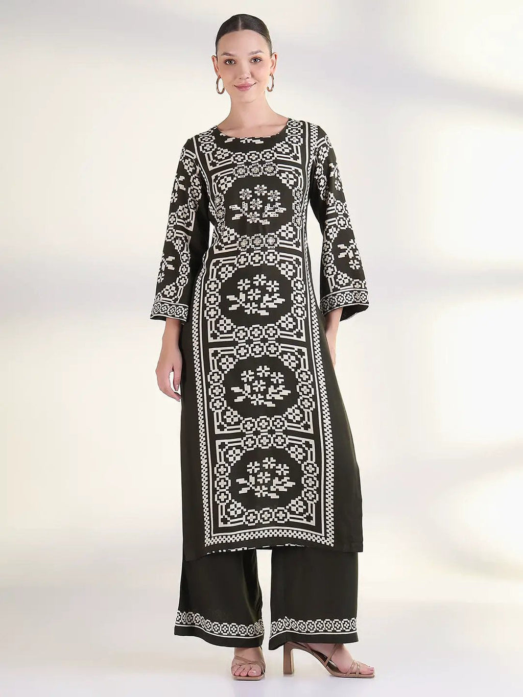 Women's Geometric Green Straight Kurta Set