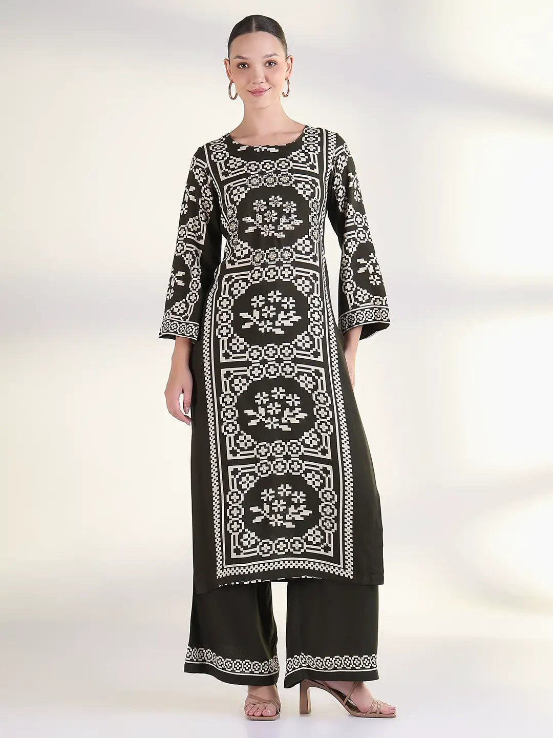 Women's Geometric Green Straight Kurta Set