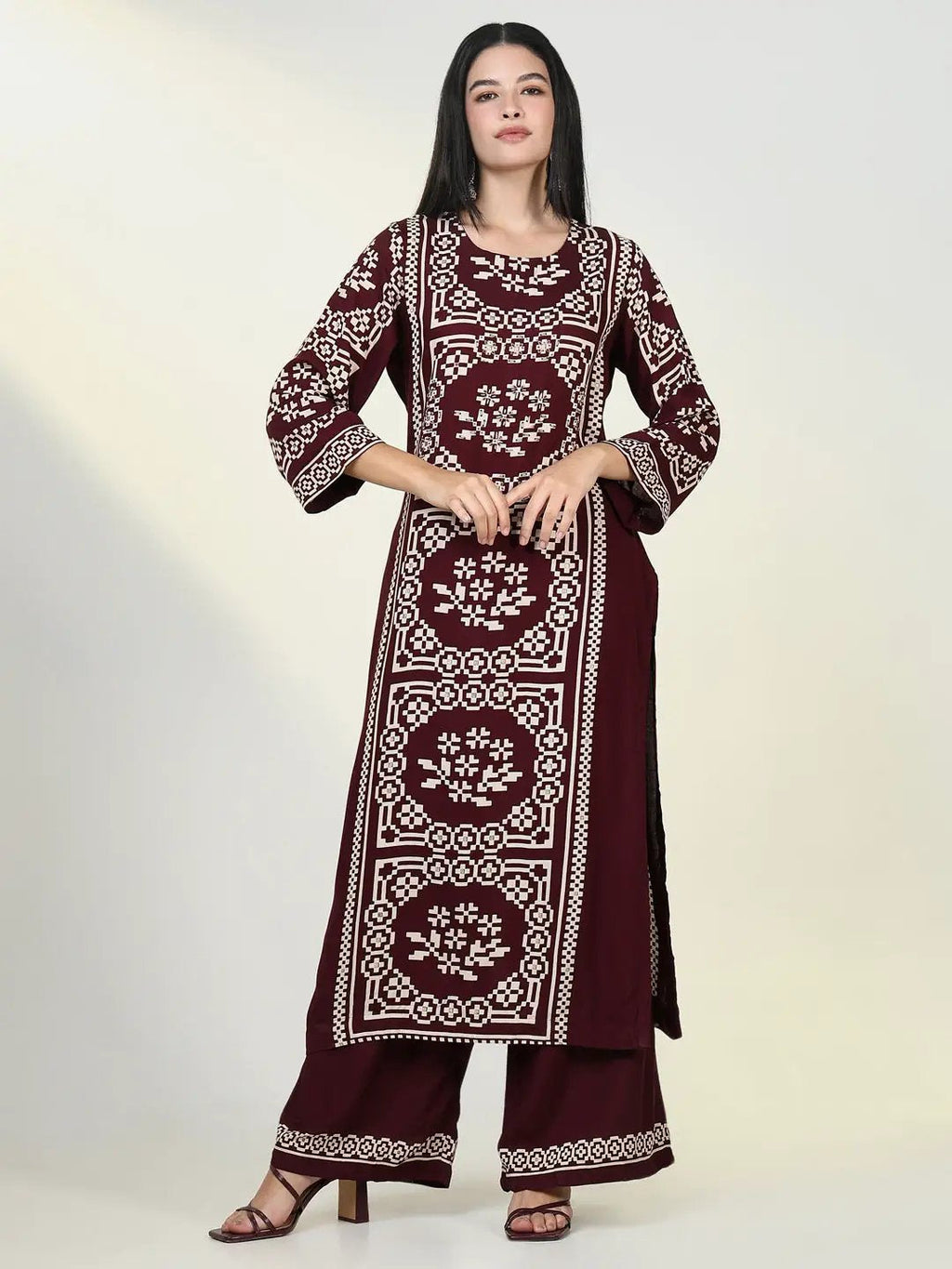 Women's Solid Maroon Straight Kurta Set