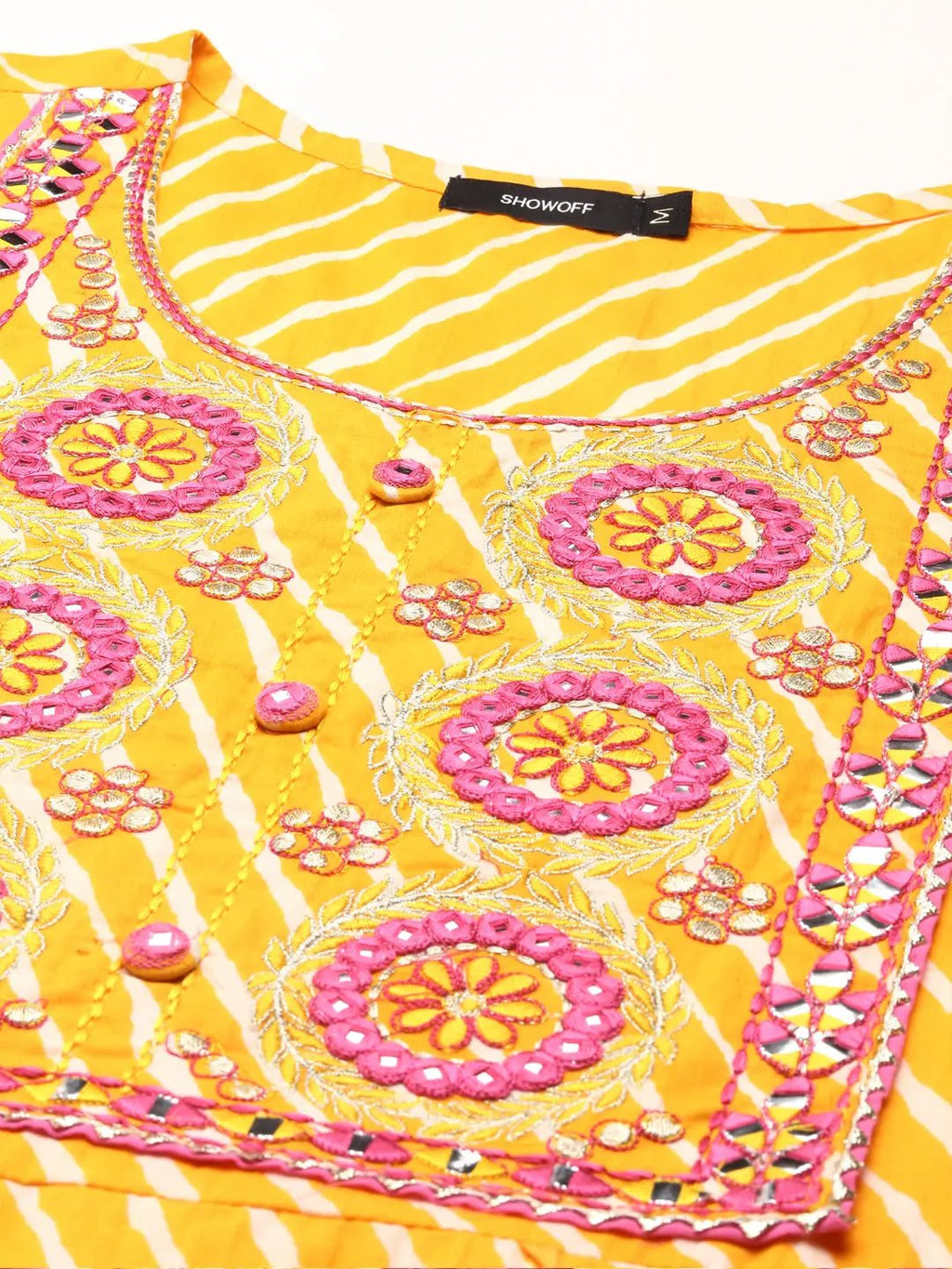 Women's Yellow Embellished Gotta Patti Anarkali Cotton Kurta