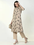 Women's Floral Beige Ethnic A Line Kurta Set