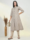 Women's Geometric Beige A Line Kurta Set