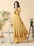 Women's Solid A-Line Mustard Full Sleeve Kurta with Palazzos