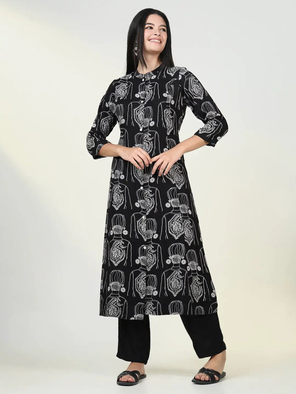 Women's Abstract Black A Line Kurta Set