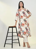 Women's Ethnic Floral Cream A Line Kurta Set