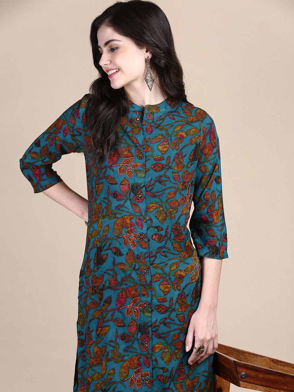 Women's Floral Green Ethnic Straight Kurta Set