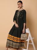 Women's Ethnic Motifs Green Anarkali Kurta with Shrug