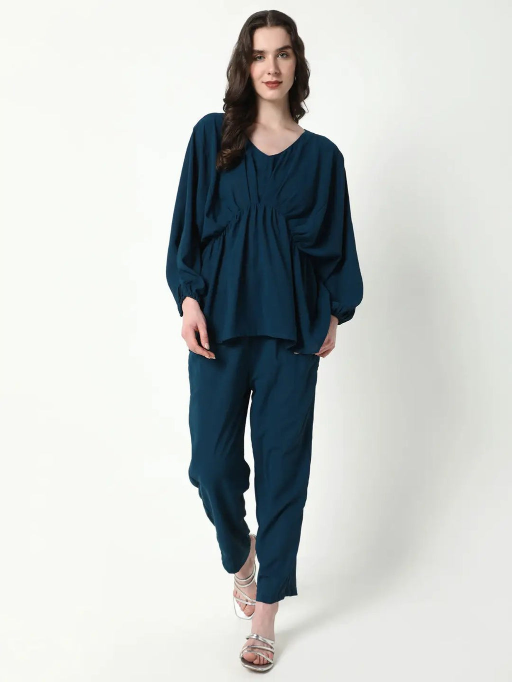 Women's Teal Solid Co-Ords Set