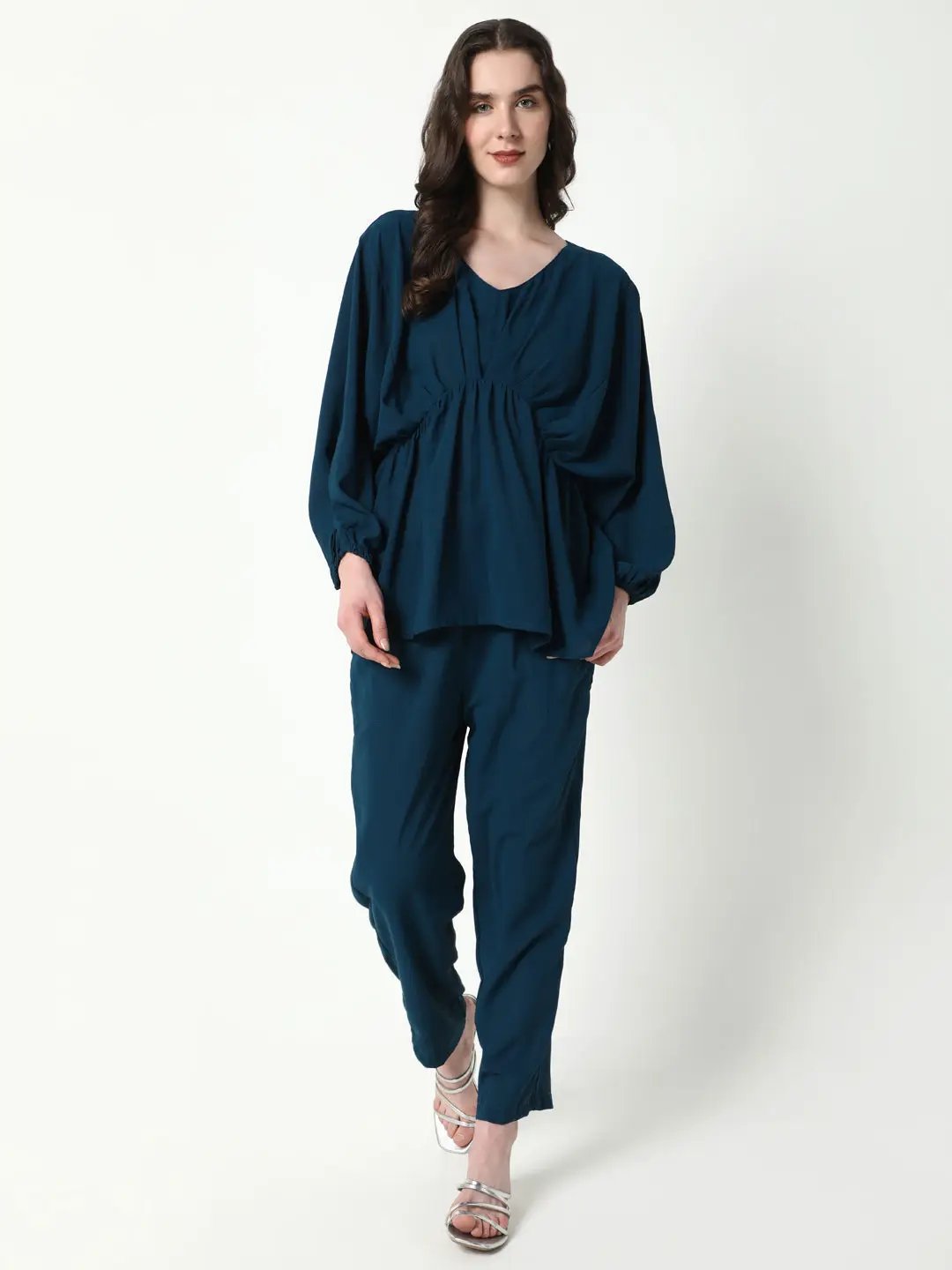 Women's Teal Solid Co-Ords Set
