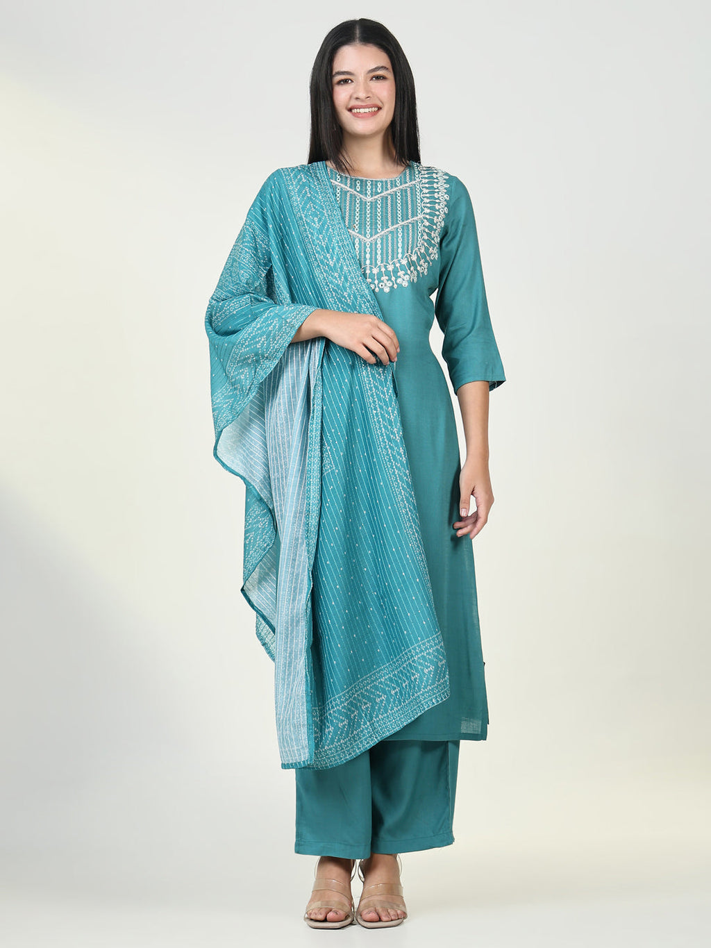 Women's Solid Green Kurta Set with Dupatta